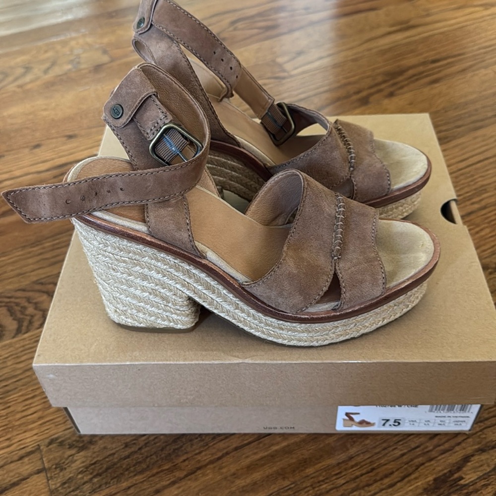 Ugh Carine Block Heeled Sandal sz 7.5 chestnut color